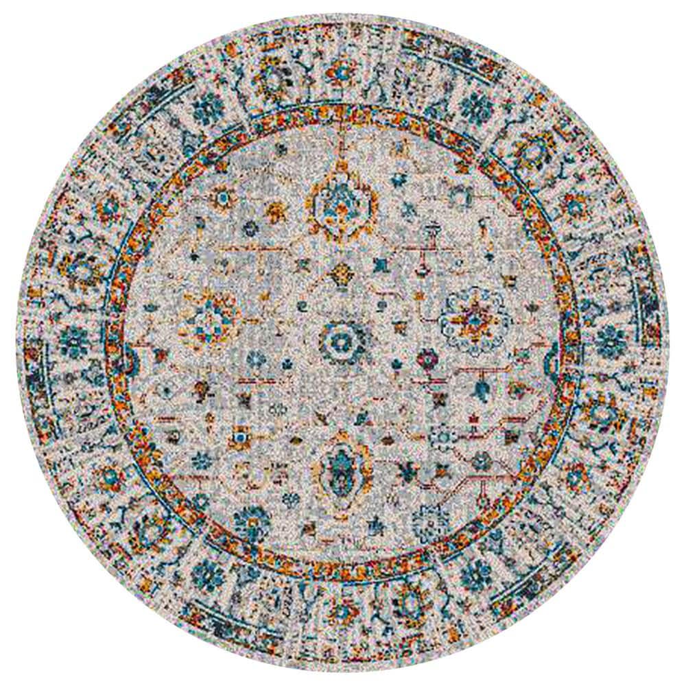 Amer Rugs Montana Traditional 7"6" Round Ivory and Orange Area Rug, , large