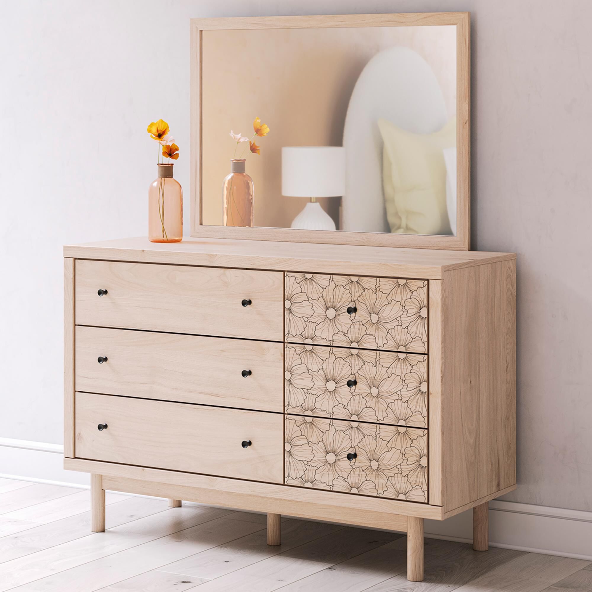 Ashley Arloster 6-Drawer Dresser and Mirror in Tan