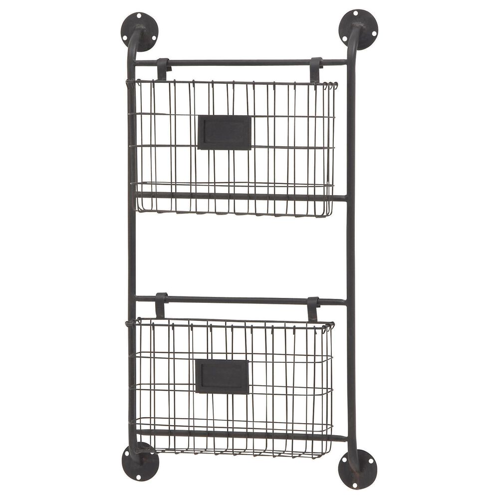 Maple and Jade 2-Slot Decorative Magazine Rack Holder with Suspended Baskets and Label Slot in Matte Black, , large