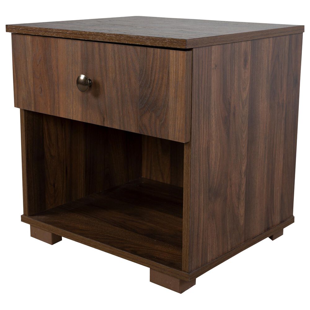 Hearth and Haven Queen Upholstered Bed with Two Nightstands in Walnut, , large