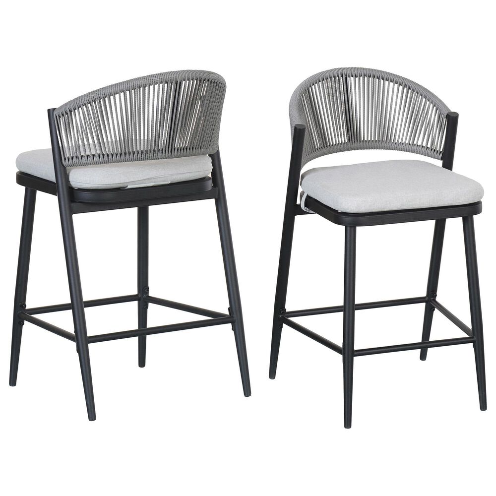 Hearth and Haven 26" Outdoor Counter Stool with Matte Black Frame in Light Gray (Set of 2), , large
