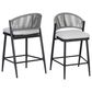 Hearth and Haven 26" Outdoor Counter Stool with Matte Black Frame in Light Gray (Set of 2), , large