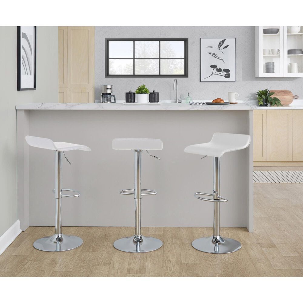 Lumisource Ale Swivel Adjustable Barstool with White Seat in Chrome &#40;Set of 2&#41;, , large