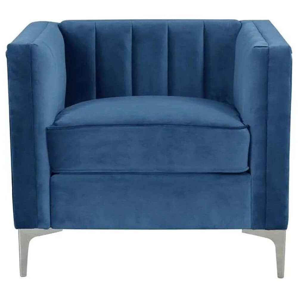 Morden Fort Channel Tufted Chair in Blue Velvet, , large