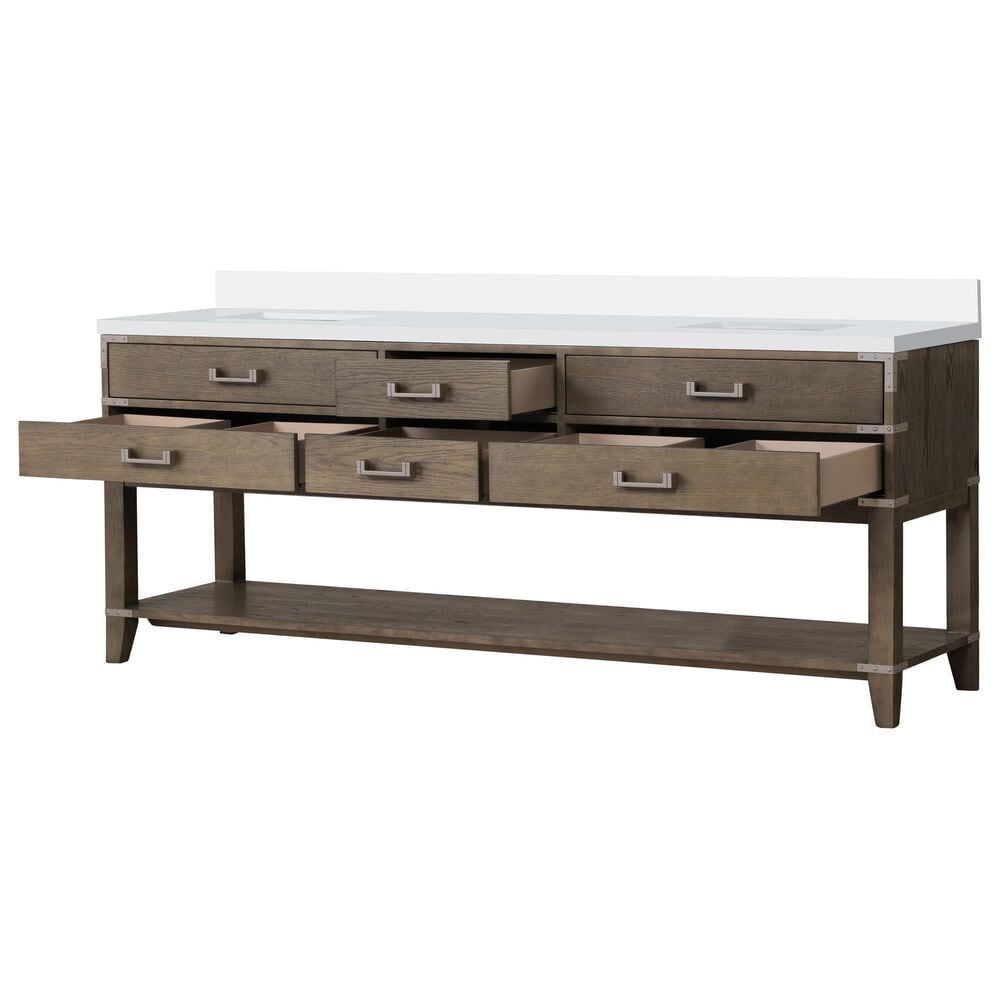 Lexora Home Norwalk 84&quot; Double Bathroom Vanity in Grey Oak with White Quartz Top and Rectangular Sinks, , large