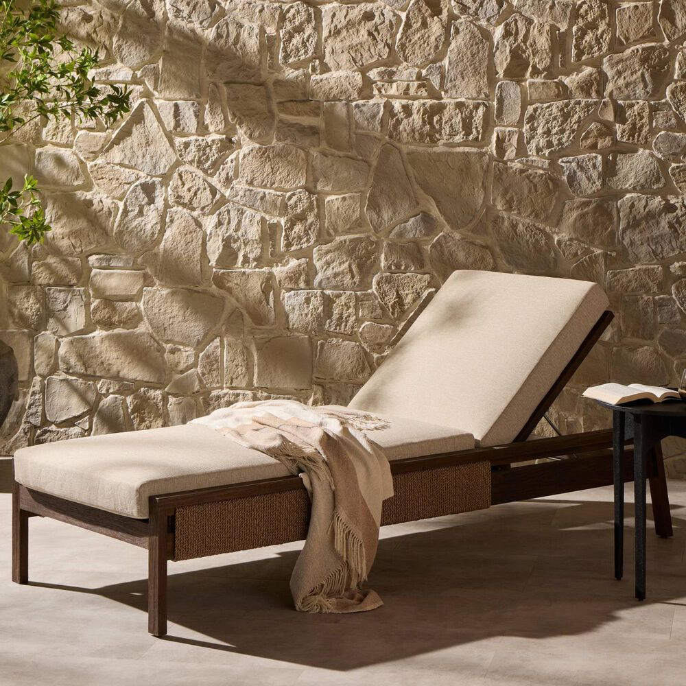 Four Hands Brio Outdoor Chaise Lounge in Ellor Beige and Stained Saddle Brown, , large