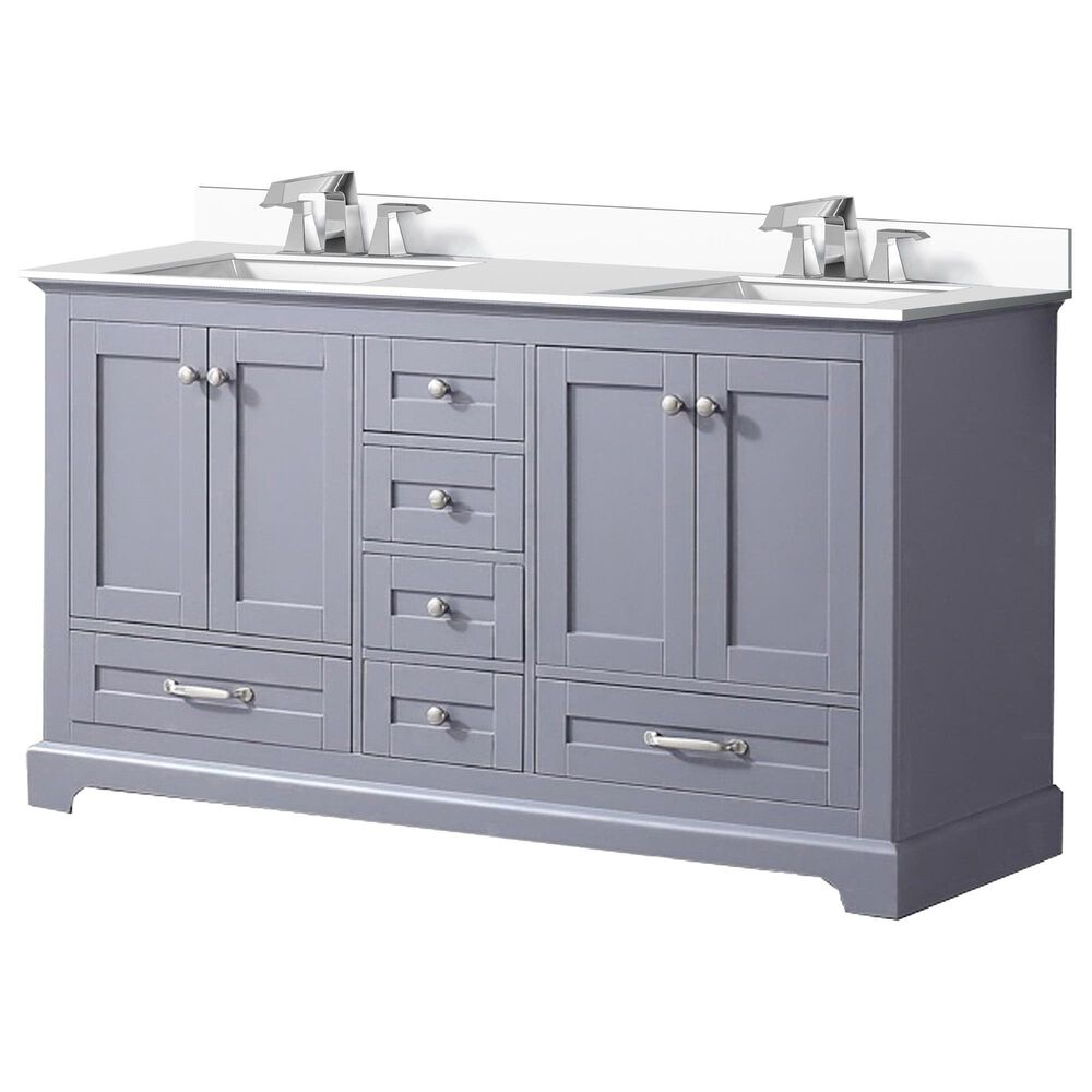 Lexora Home Dukes 60&quot; Double Bathroom Vanity in Dark Grey with White Quartz Top and Rectangular Sinks, , large