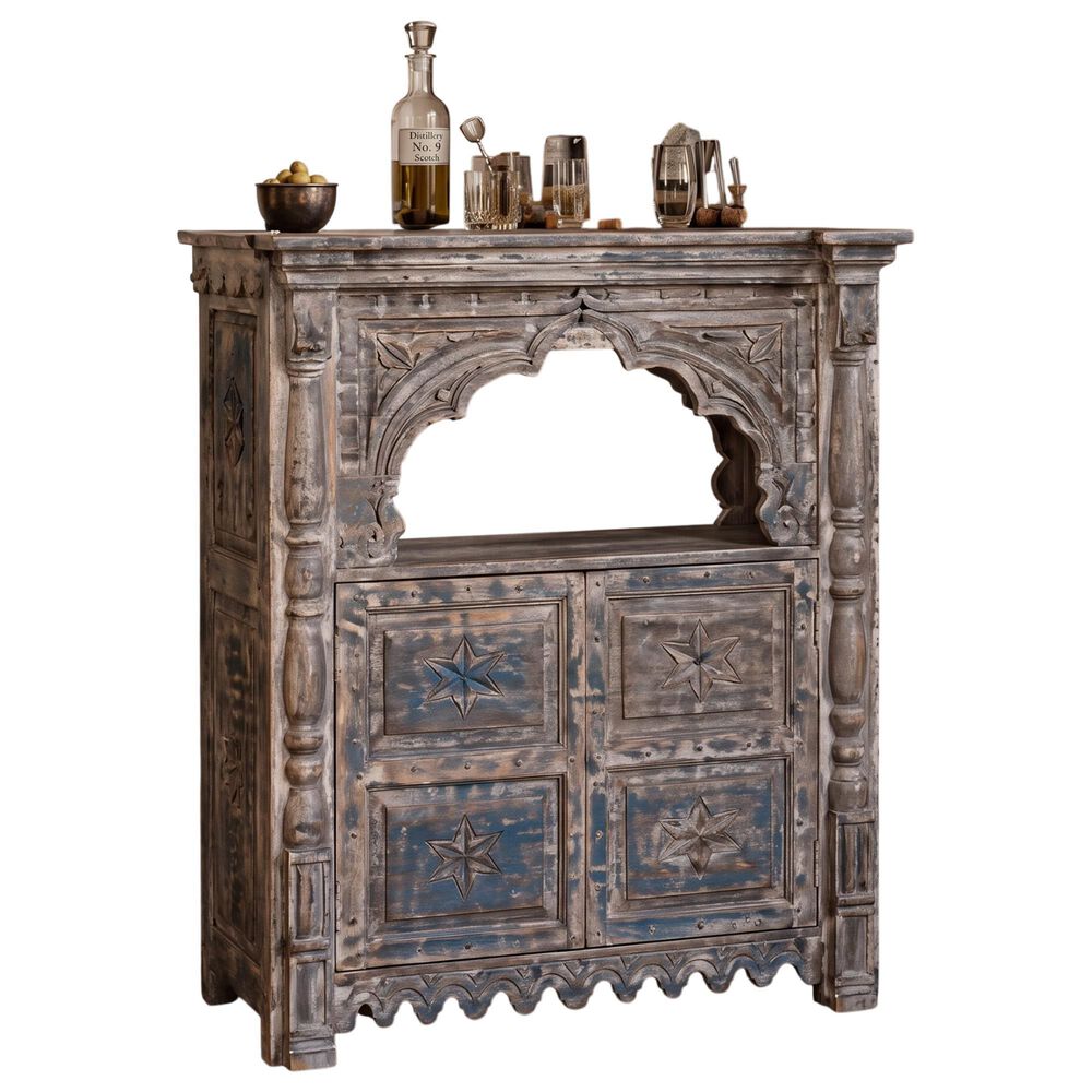Jaipur Home One of A Kind Old World Bar Counter in Grey-Blue, , large