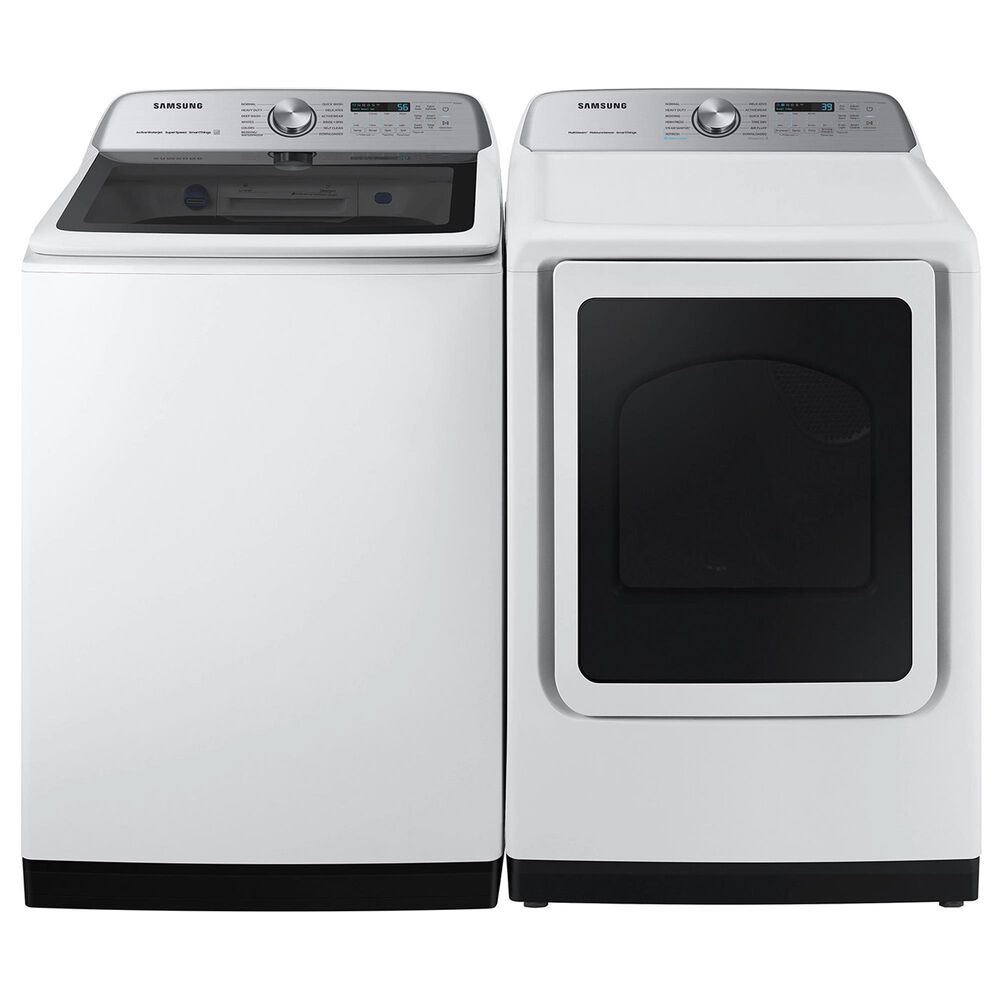 Samsung 5.2 Cu. Ft. Smart Top Load Impeller Washer and 7.4 Cu. Ft. Electric Dryer in White, , large