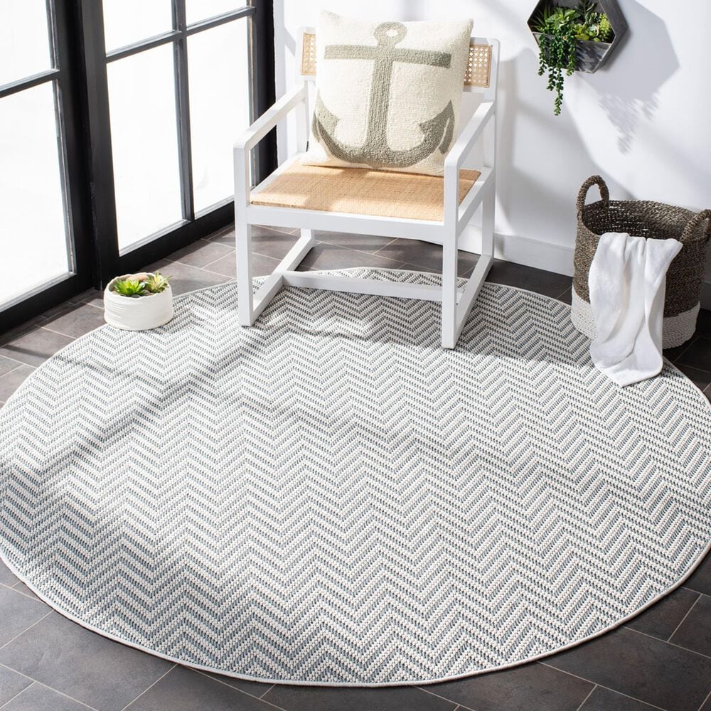 Safavieh Bermuda Chevron 6&#39;7&quot; Round Light Blue and Cream Indoor/Outdoor Area Performance Rug, , large