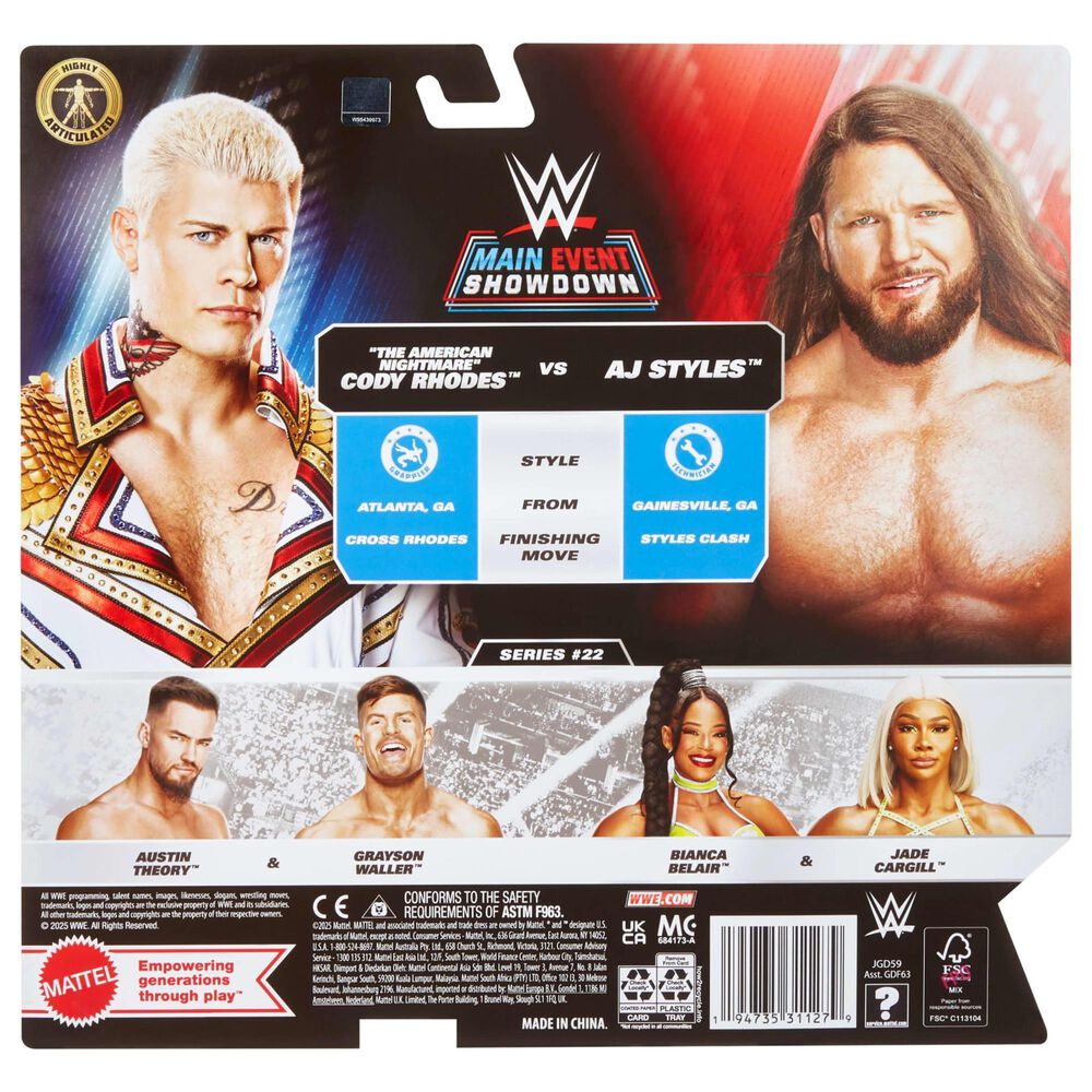 WWE Main Event Showdown Series 22 Action Figures Set - Cody Rhodes and AJ Styles in Multicolor, , large