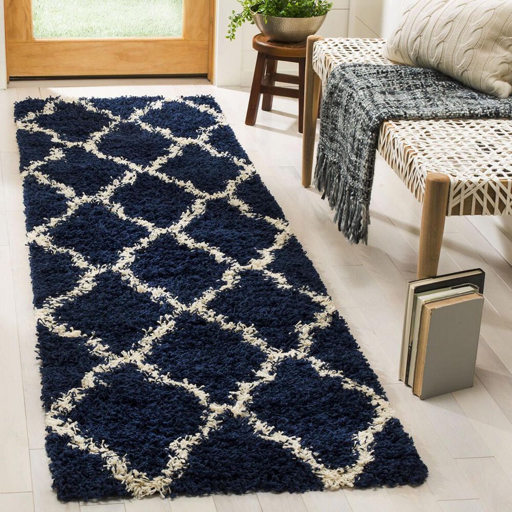 Safavieh Dallas Shag SGD257N-28 2&#39;3&quot; x 8&#39; Navy/Ivory Runner, , large