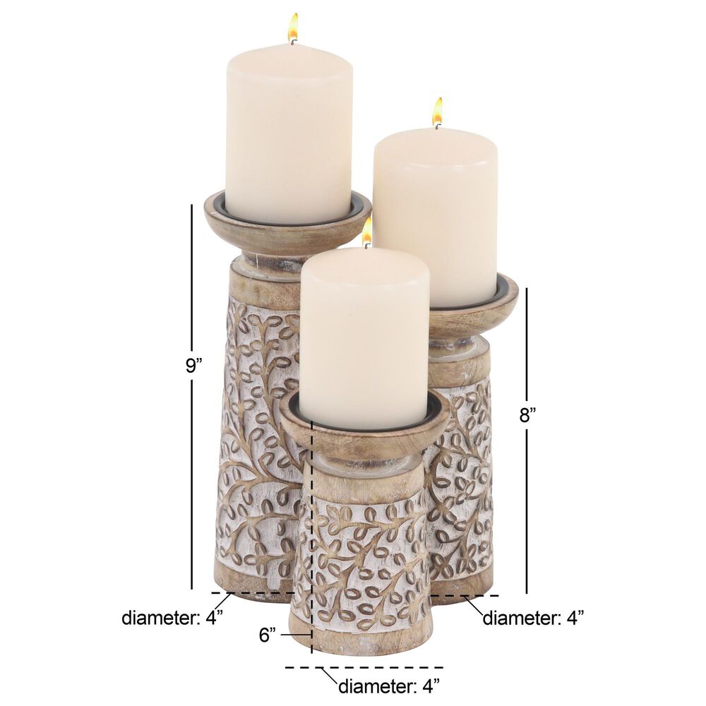 Maple and Jade Handmade Tree Candle Holder in Brown and Whitewashed &#40;Set of 3&#41;, , large