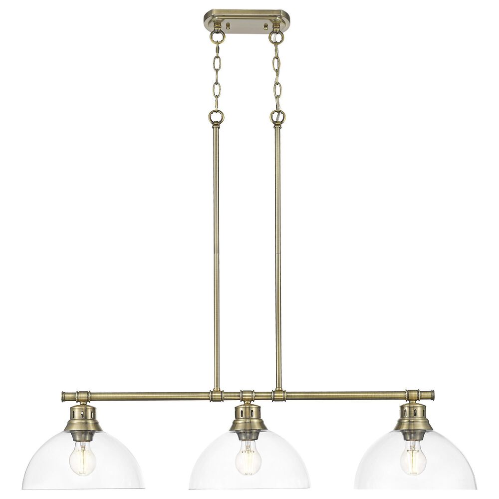 Golden Lighting Duncan 3-Light Pendant with Clear Shade in Aged Brass, , large