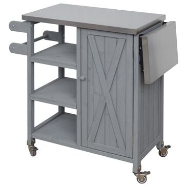 Hearth and Haven Outdoor Kitchen Island Cart with Stainless Steel Top and Lockable Wheels in Gray, , large