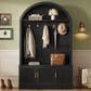 HOMLUX Farmhouse Fabric Arched Top Hall Tree with 5 Metal Hooks and Adjustable Shelves in Black, , large