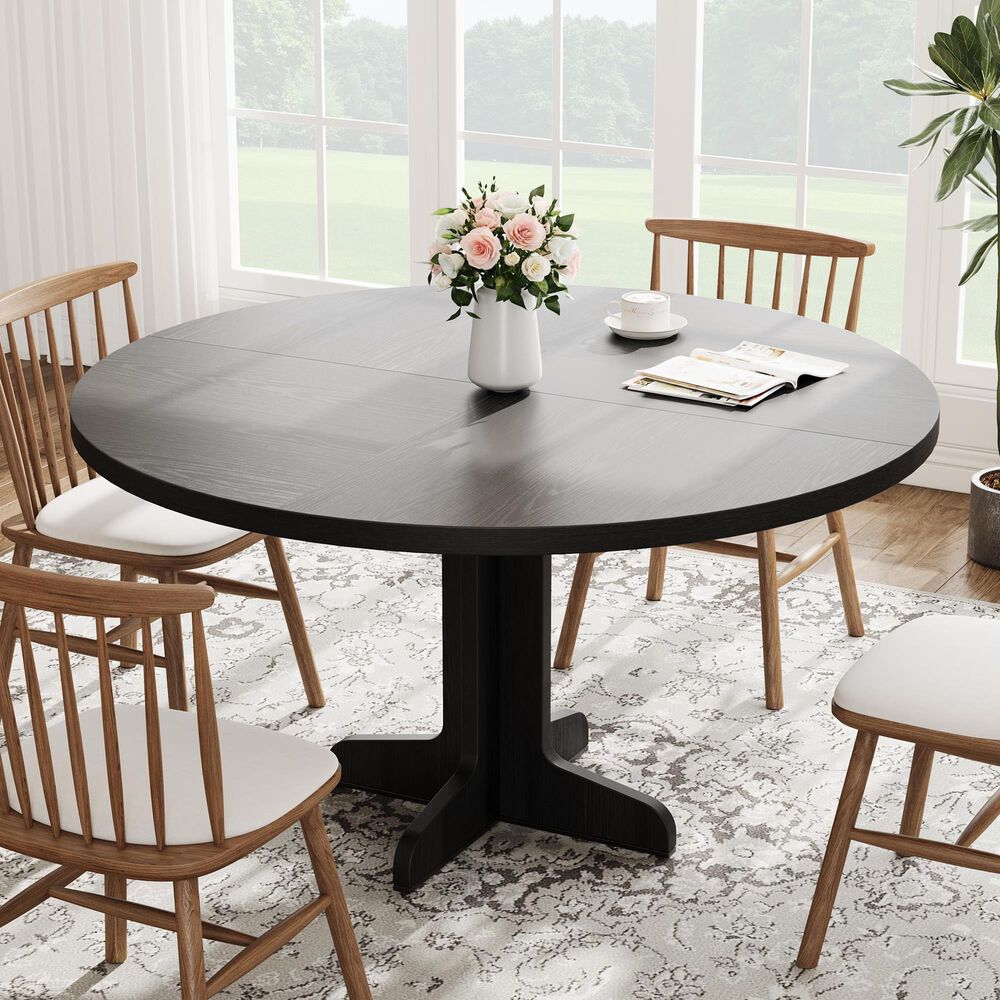 GARVEE 47" Round Dining Table in Black - Table Only, , large