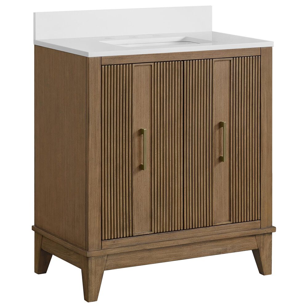 37B Fenwick 30" Single Bathroom Vanity in Kona with Glossy White Composite Stone Top and Backsplash, , large