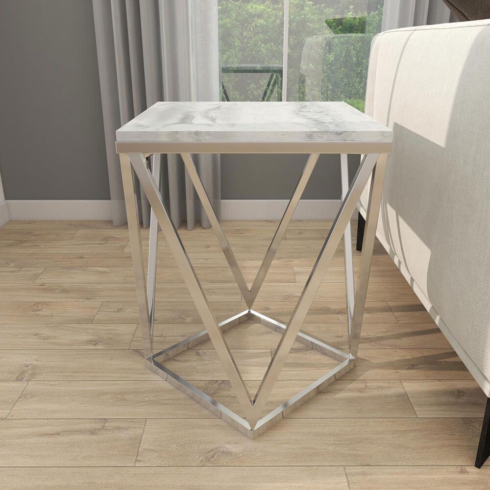 Maple and Jade Geometric Accent End Table in Silver and White, , large