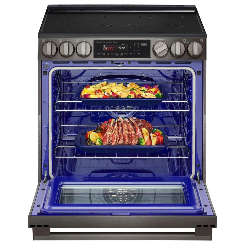 LG 2-Piece Kitchen Package with 6.3 Cu. Ft. Smart Slide-In Electric Range and 2.1 Cu. Ft. Smart Over-the-Range Microwave in Black Stainless Steel, , large