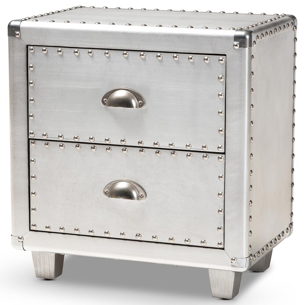 Baxton Studio Davet 2-Drawer End Table in Silver, , large