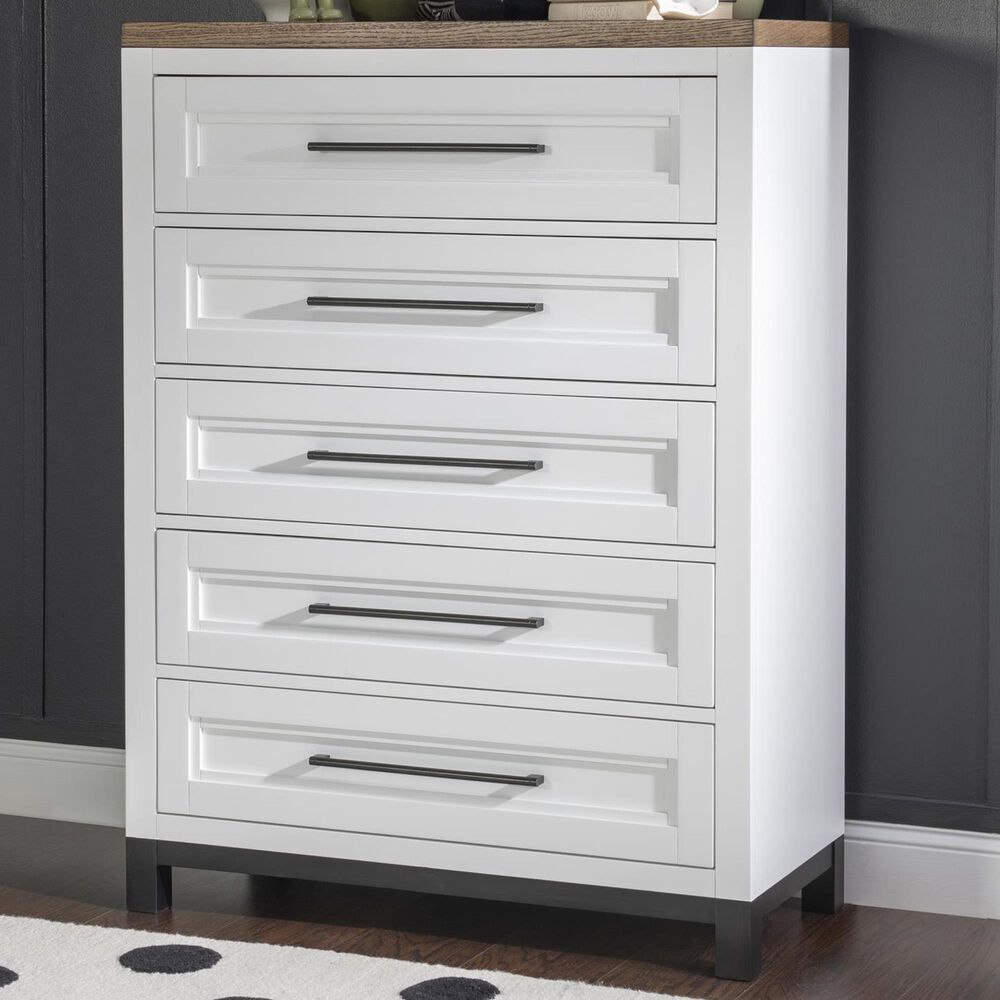 Legacy Classic Dutton 5 Drawer Chest in White and Toasted Oak, , large