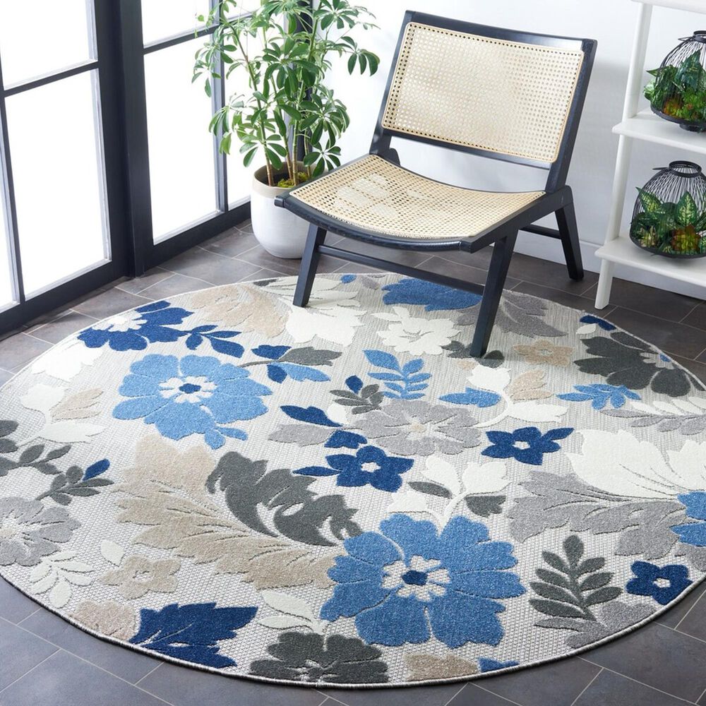 Safavieh Cabana CBN308F 6&#39;7&quot; Round Grey and Blue Indoor/Outdoor Area Performance Rug, , large