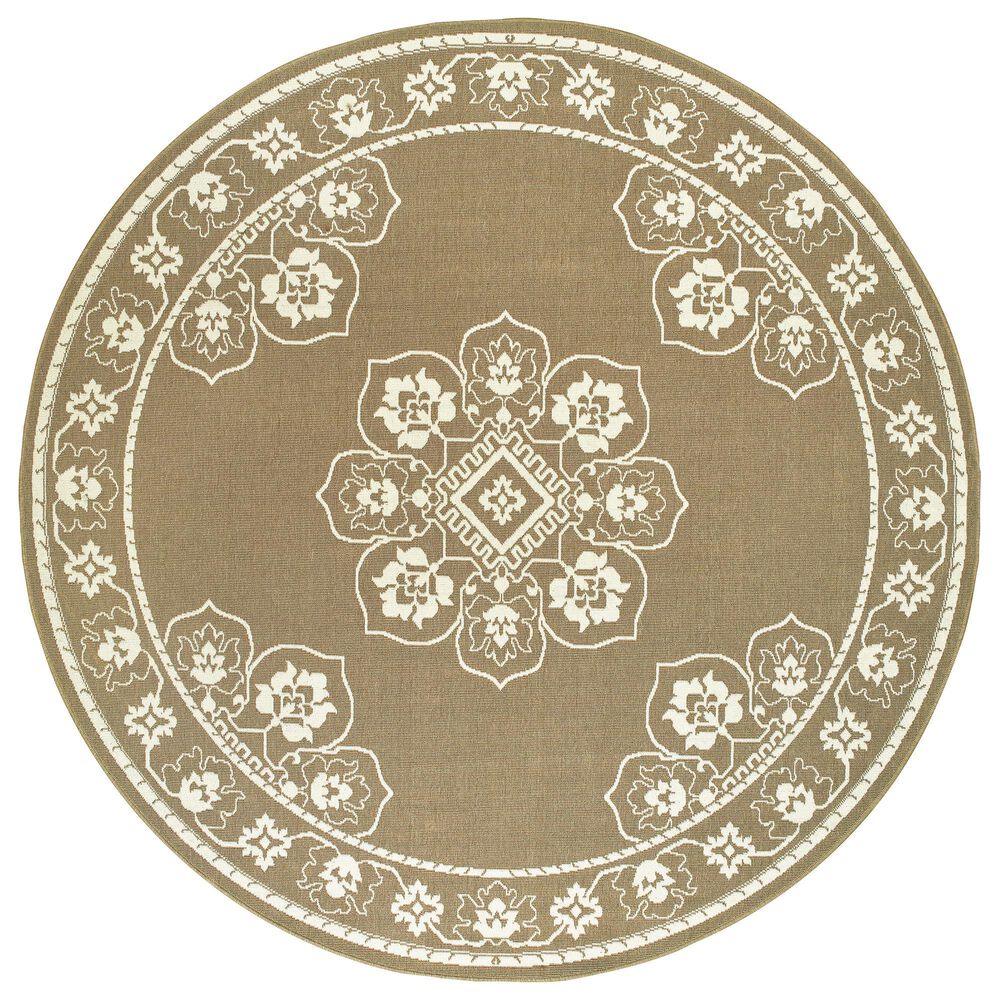 Oriental Weavers Marina 7"10" Round Tan and Ivory Area Rug, , large