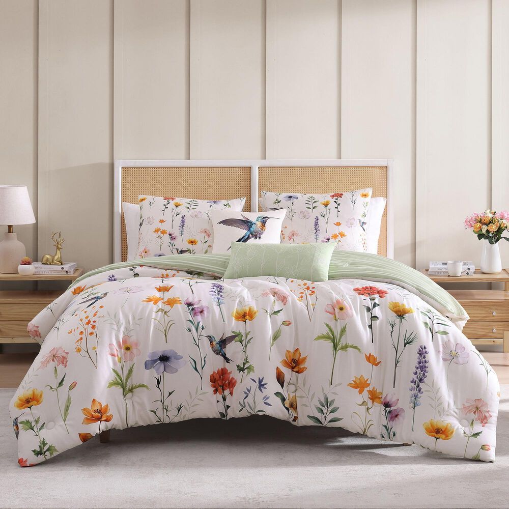 BEBEJAN Fresh Cut Flowers 5-Piece King Comforter Set in White, , large