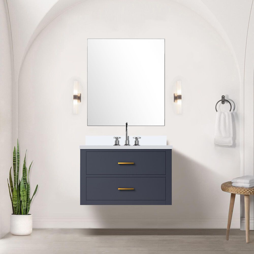 Lexora Home Castor 30&quot; Single Bathroom Vanity in Blue with 2 cm White Quartz Top and Rectangular Sink, , large