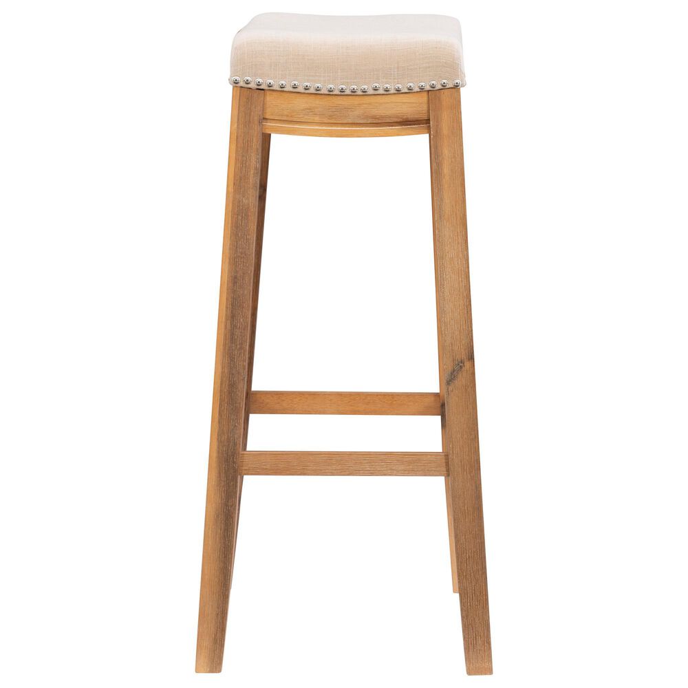 Linon Home Decor Claridge Bar Stool with Beige Cushion in Rustic Brown, , large