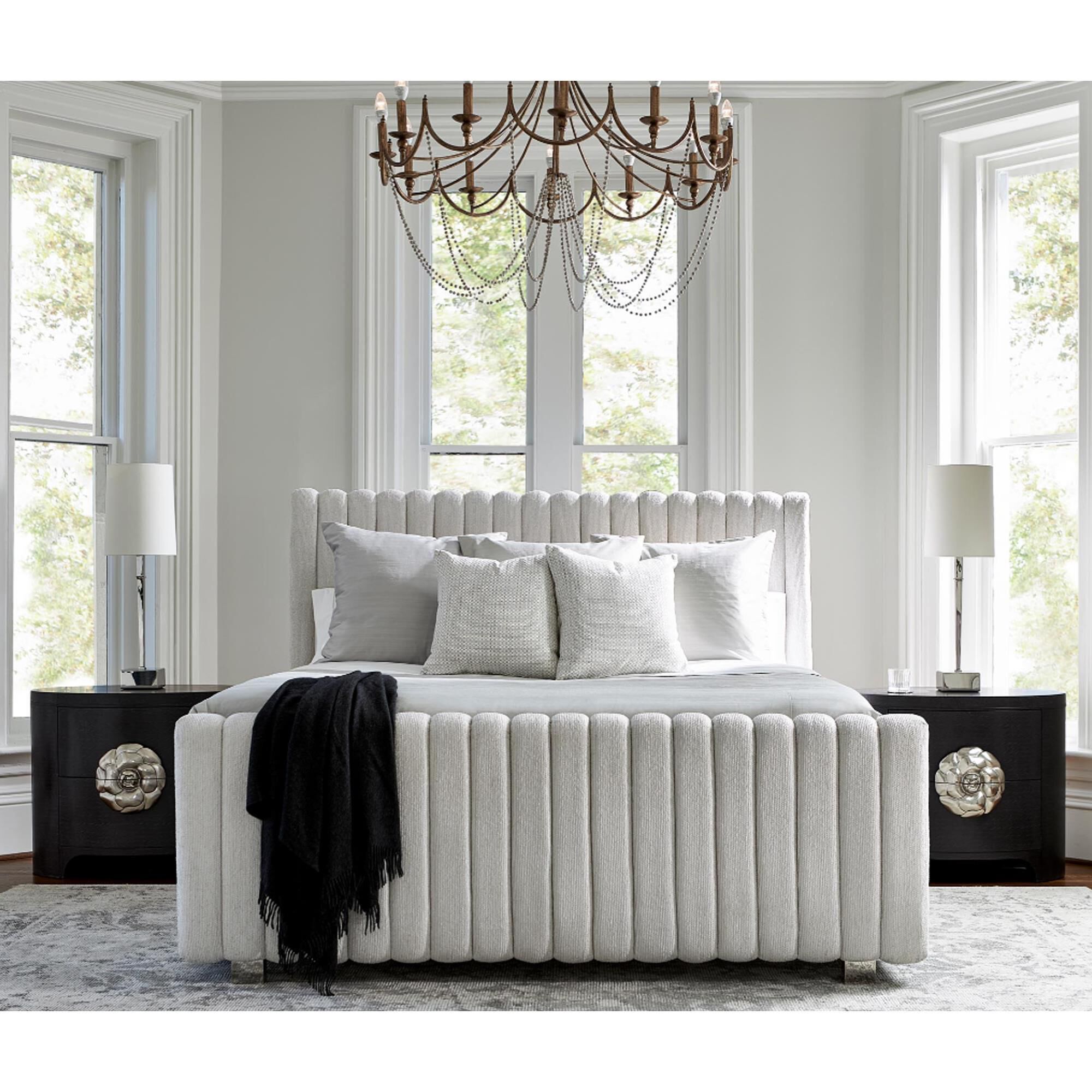 Bernhardt Silhouette King Upholstered Bed in Eggshell and Onyx