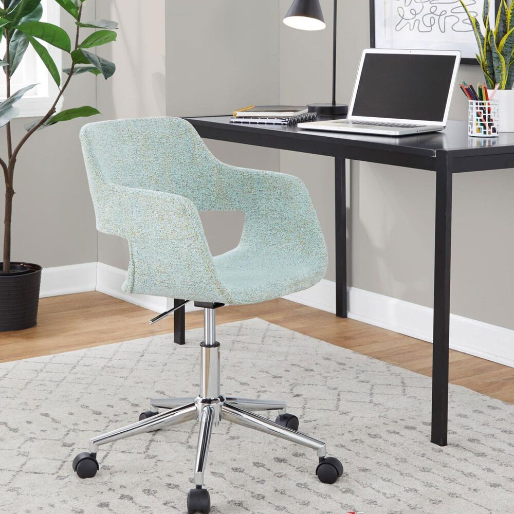 LumiSource Margarite Swivel Task Chair with Light Green Fabric Cushion in Chrome, , large