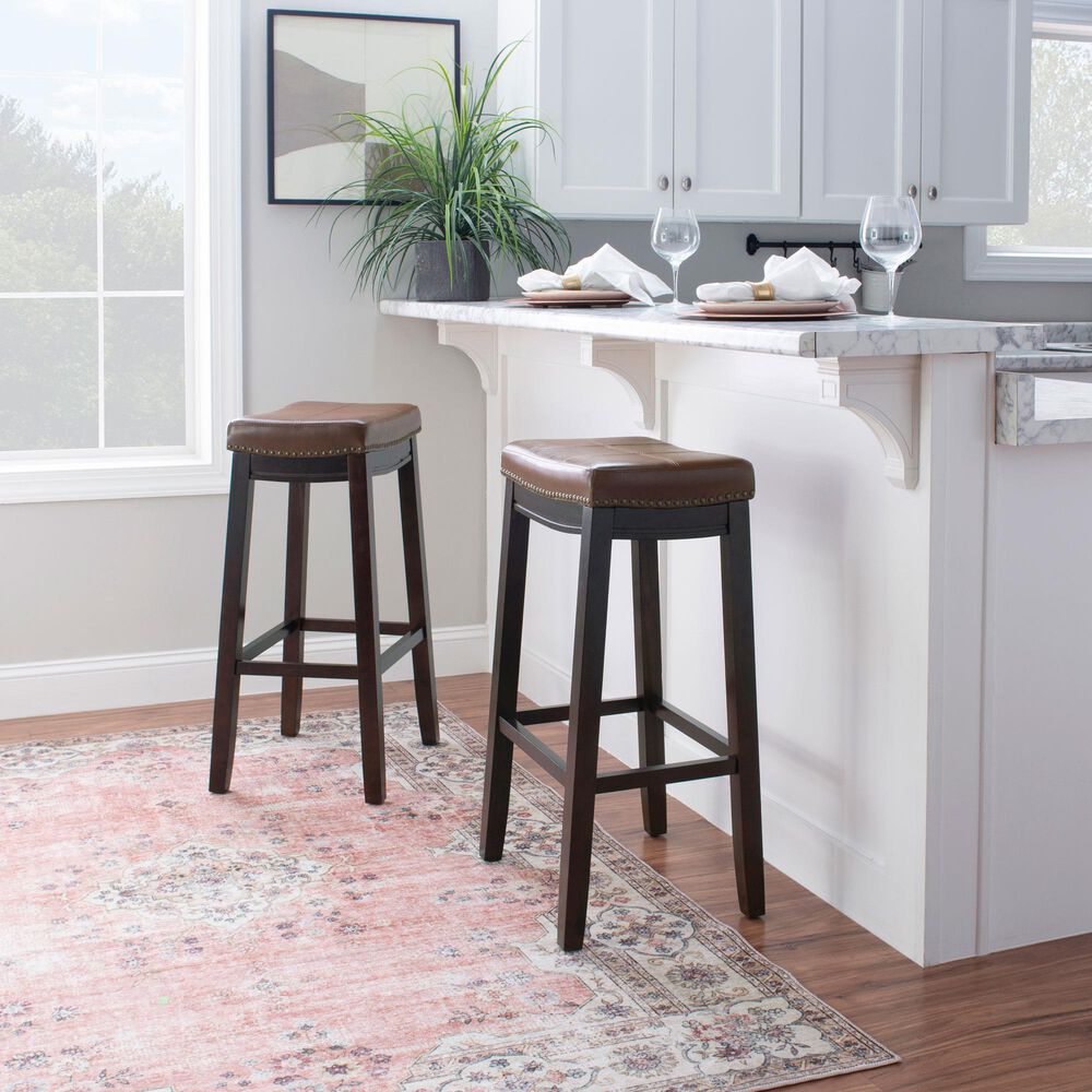 Linon Home Decor Claridge Bar Stool with Cognac Cushion in Dark Brown, , large