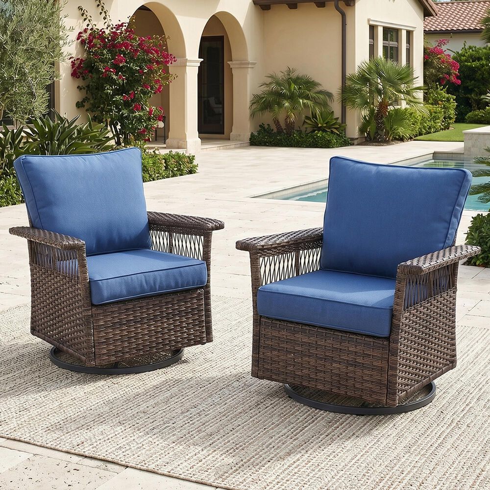 Sunwell Garden Patio Swivel Glider Chair in Navy (Set of 2), , large