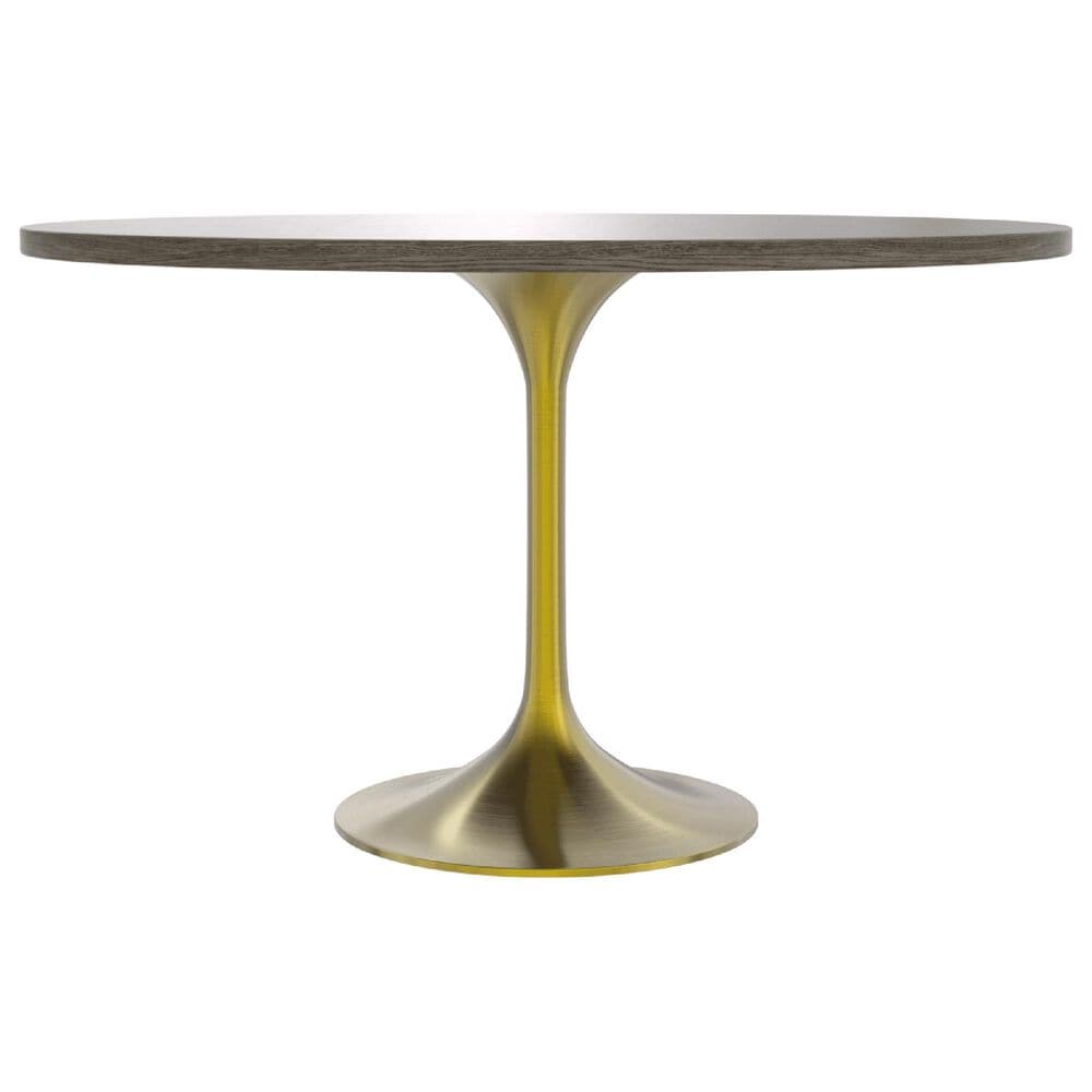 Leisuremod LeisureMod Verve Collection 48 Round Dining Table, Brushed Gold Base with Dark Maple MDF Top, , large