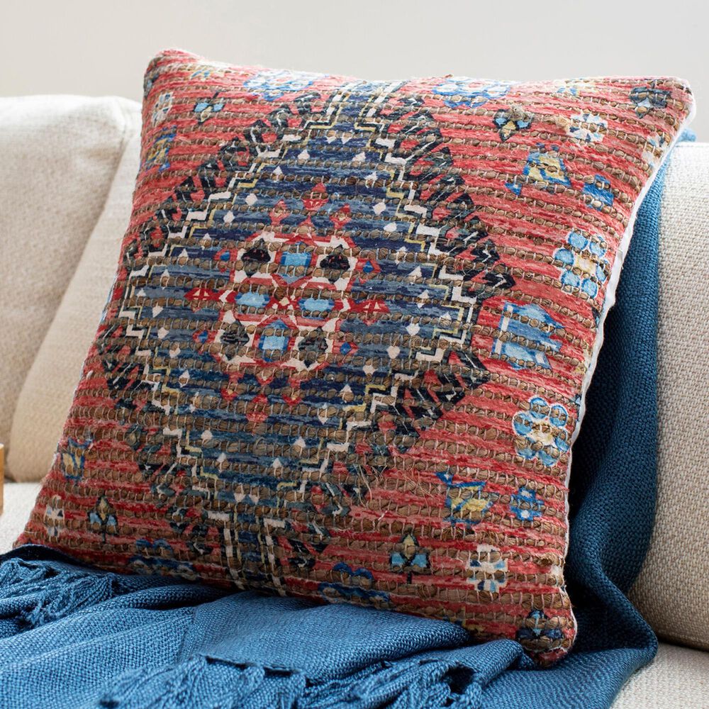 Surya Coventry 18&quot; Square Throw Pillow in Red, Mustard, Dark Blue, Light Blue, Ink Blue and Deep Teal, , large