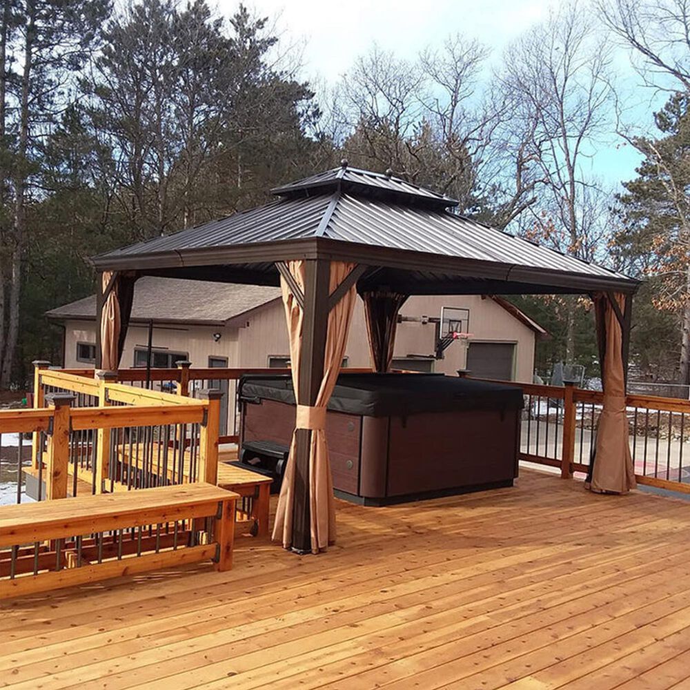 HOMLUX 12' x 14' Outdoor Hardtop Gazebo in Brown, , large