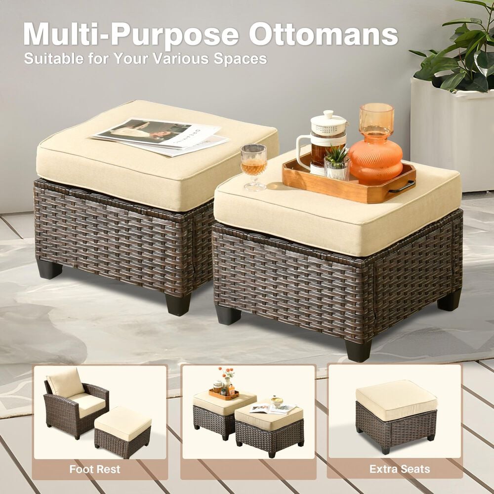 HOMLUX 6-Piece Patio Conversation Set with 42" Fire Pit Table and Light Brown Wicker in Beige, , large