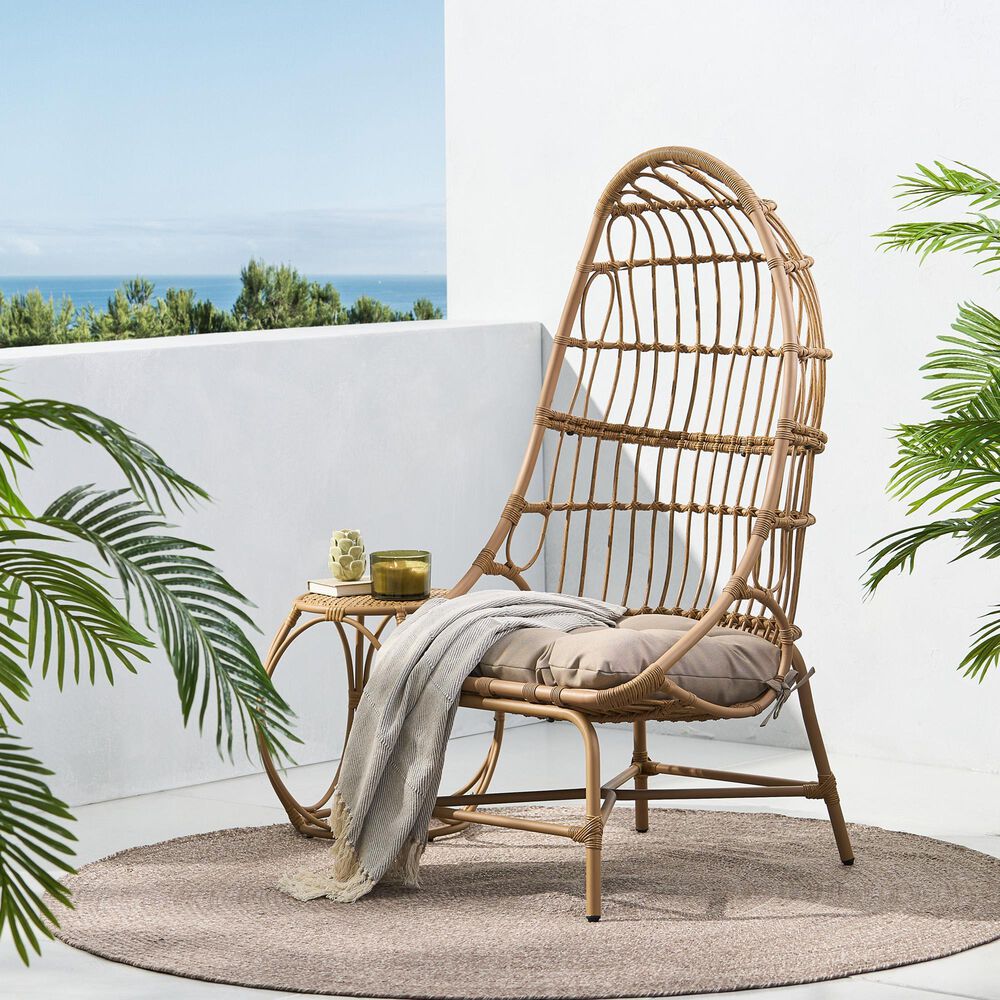Hearth and Haven Elon Cocoon Outdoor Chair with Light Brown Cushion in Brown, , large