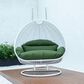 Leisuremod 2-Seat Hanging Egg Swing Chair with Dark Green Cushion in White, , large