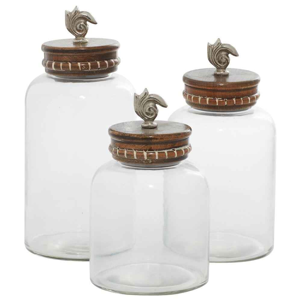 Maple and Jade Glass Decorative Jar in Clear, Dark Silver and Dark Brown (Set of 3), , large