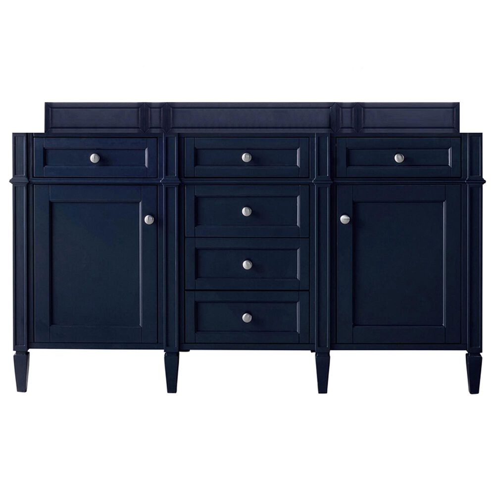 James Martin Vanities Brittany 60&quot; Double Bathroom Vanity in Victory Blue with Single Hole 3 cm White Zeus Quartz Top and Rectangular Sinks, , large