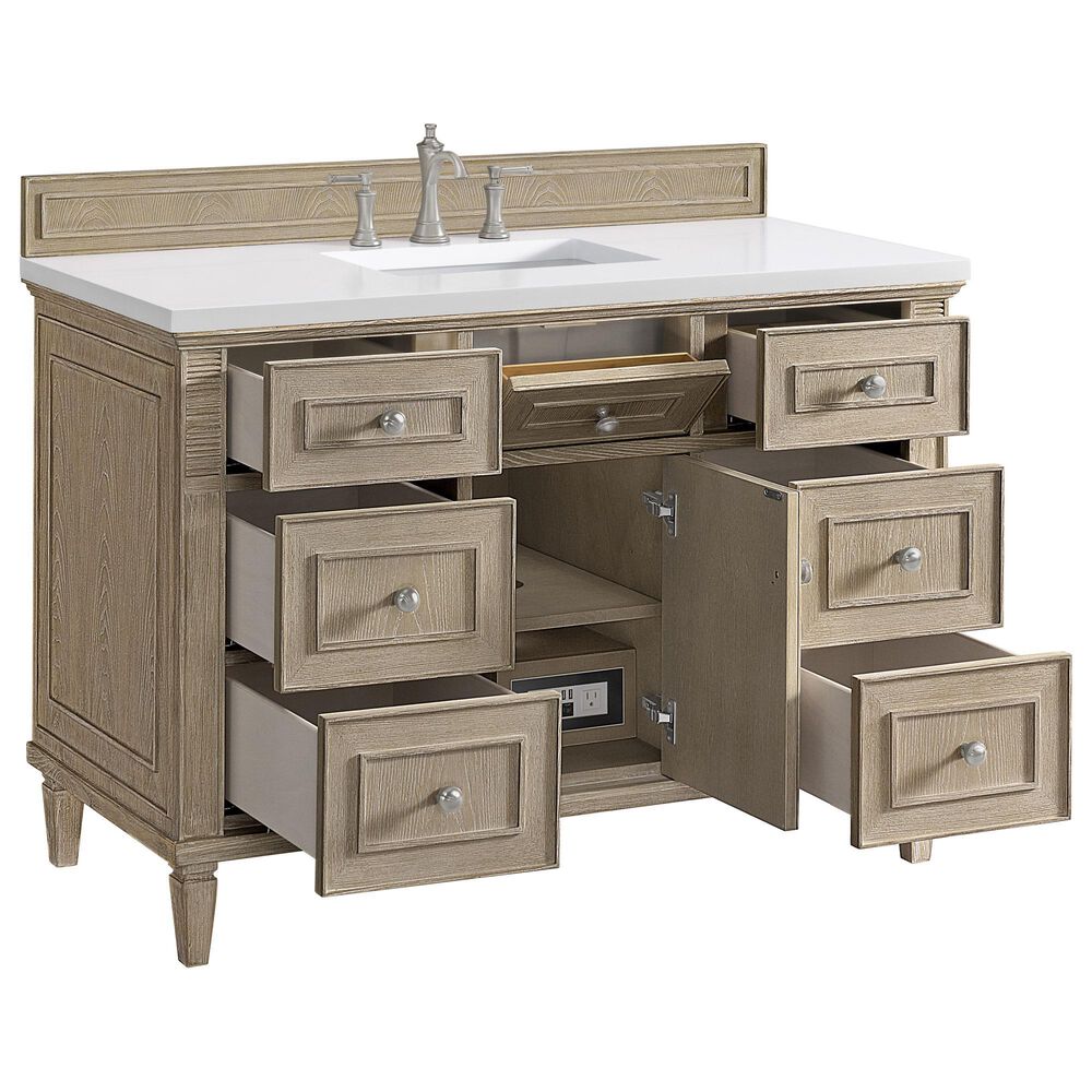 James Martin Vanities Lorelai 48&quot; Single Vanity in Whitewashed Oak with 3 cm White Zeus Quartz Top, , large