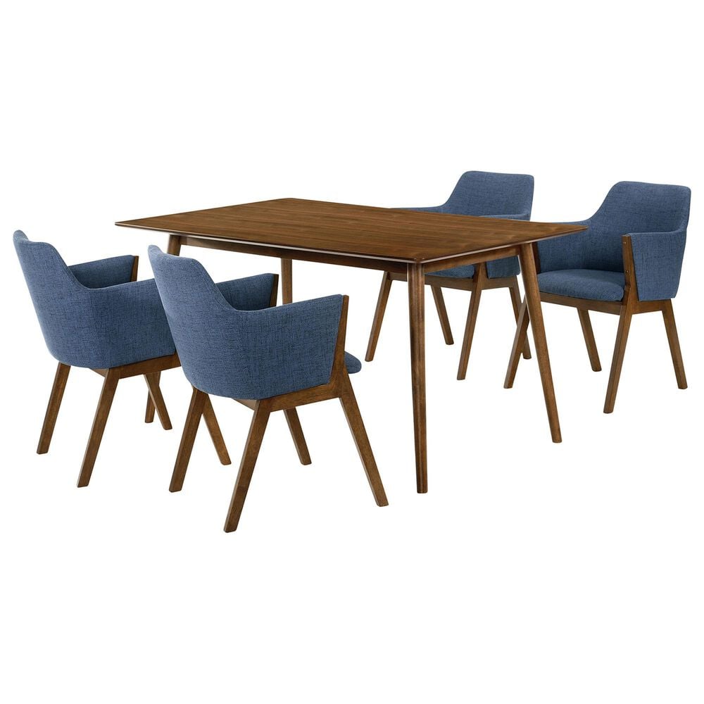 Blue River Westmont and Renzo 5-Piece Dining Set with Blue Cushion in Walnut, , large