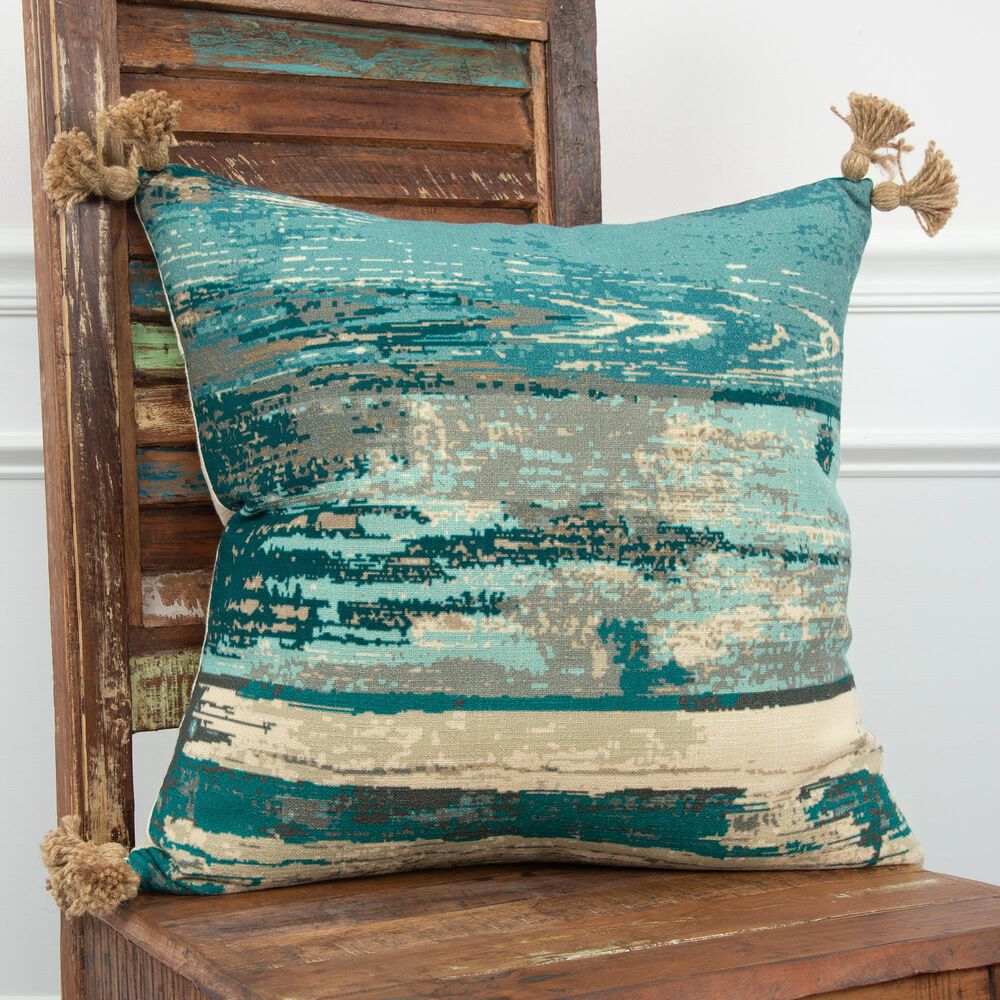 Rizzy Home Abstract 20" Pillow Cover in Teal/Natural, , large