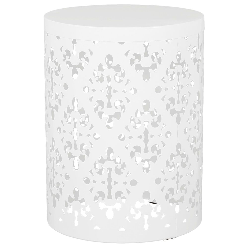 Hearth and Haven Outdoor End Table with Floral Pattern in White (Set of 2), , large