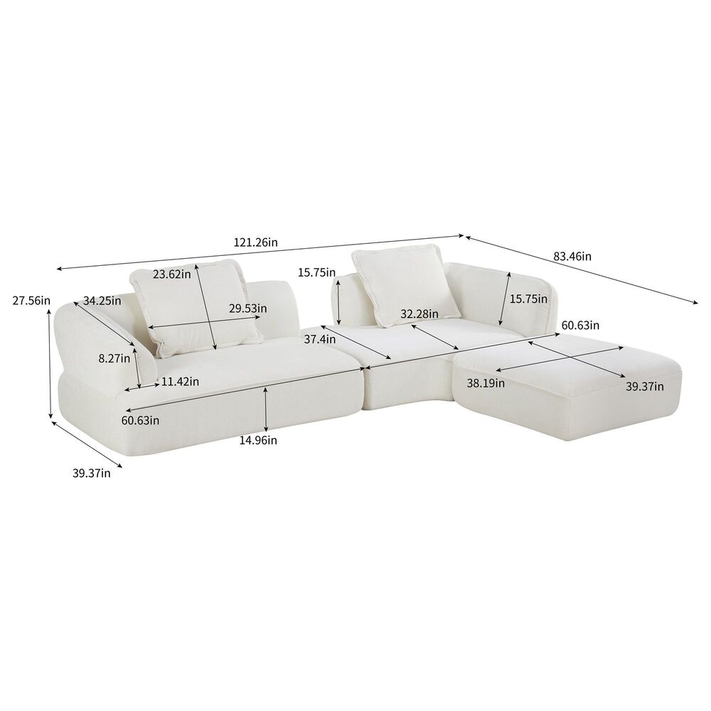 Hearth and Haven 2-Piece Right Facing L-Shaped Sectional Sofa with Pillow Back Cushions in White, , large