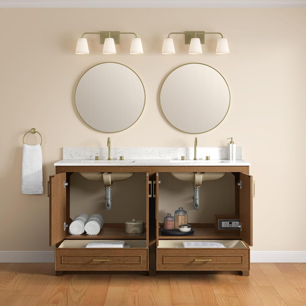 37B Lucerne 60" Double Bathroom Vanity in Dark Maplewood with Marble Top and Backsplash, , large