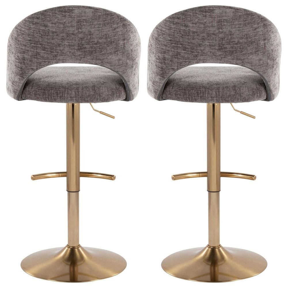 LumiSource Renee Adjustable Swivel Bar Stool with Dark Grey Fabric Upholstery in Gold (Set of 2), , large